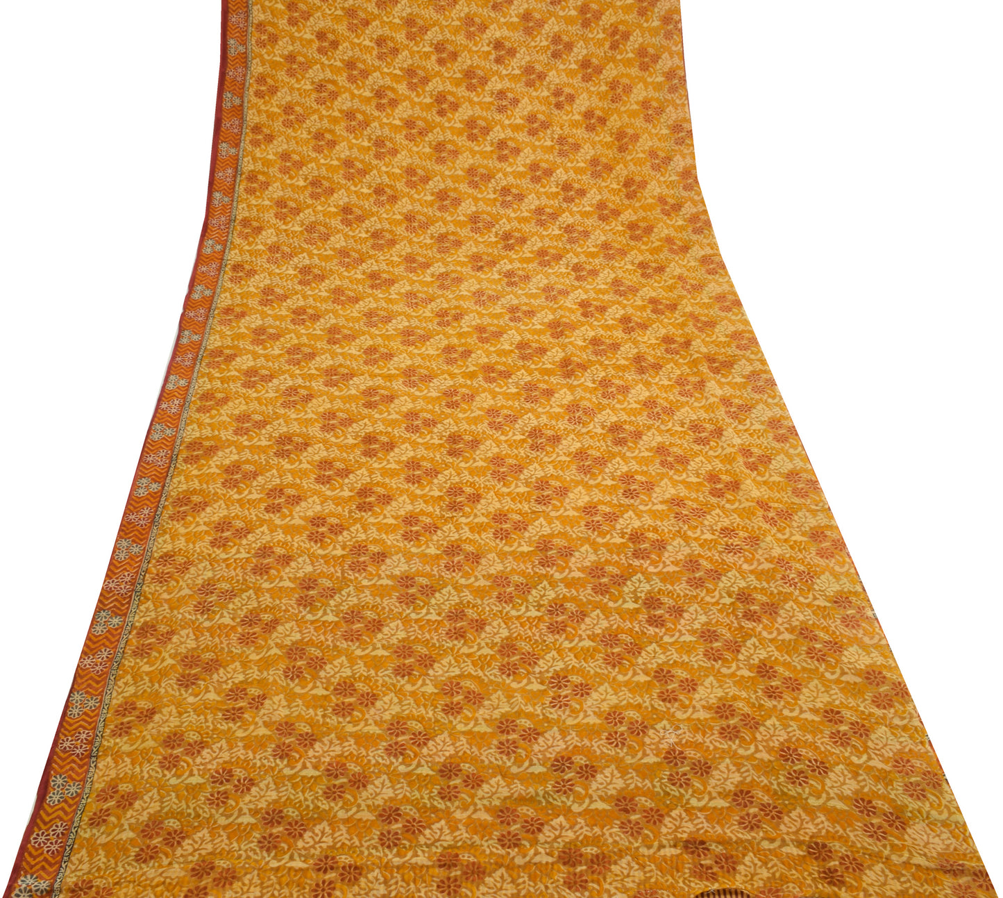 Sushila Vintage Mustard Saree Pure Georgette Silk Printed Floral Craft Fabric