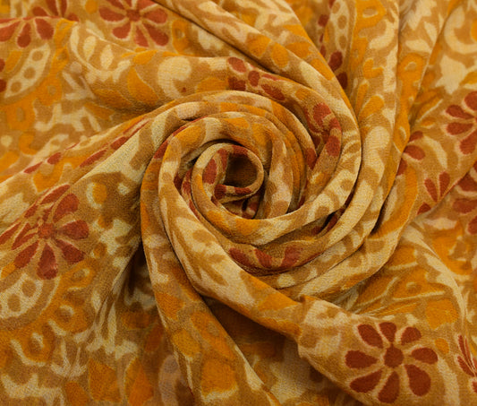 Sushila Vintage Mustard Saree Pure Georgette Silk Printed Floral Craft Fabric
