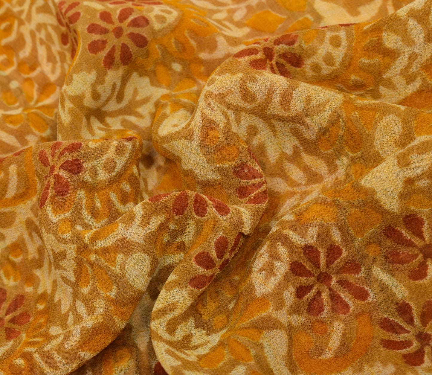 Sushila Vintage Mustard Saree Pure Georgette Silk Printed Floral Craft Fabric