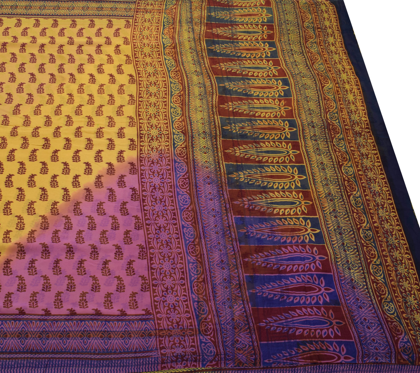 Sushila Vintage Mustard Saree 100% Pure Georgette Printed Floral Craft Fabric