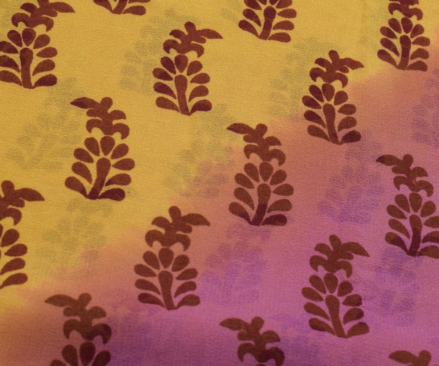 Sushila Vintage Mustard Saree 100% Pure Georgette Printed Floral Craft Fabric