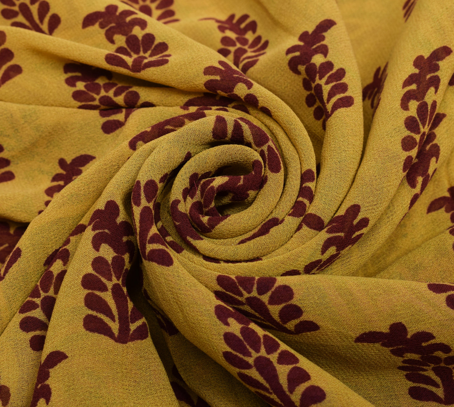 Sushila Vintage Mustard Saree 100% Pure Georgette Printed Floral Craft Fabric