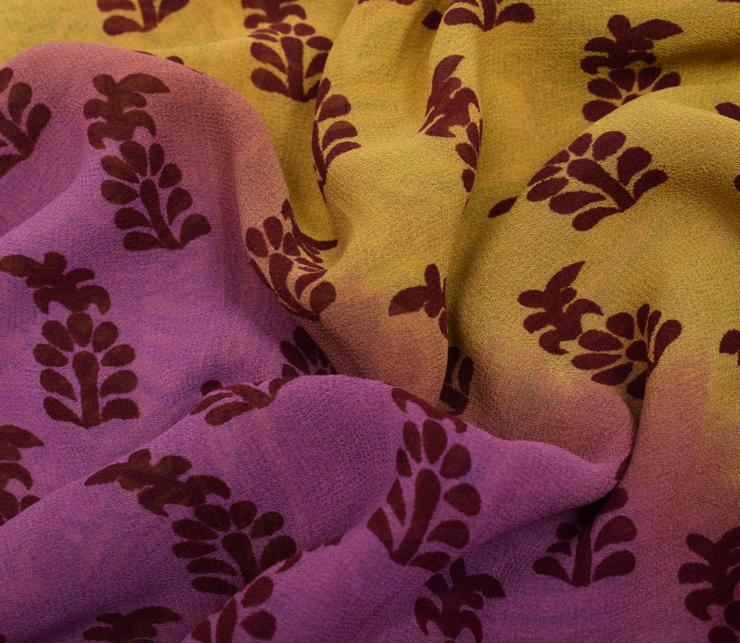 Sushila Vintage Mustard Saree 100% Pure Georgette Printed Floral Craft Fabric