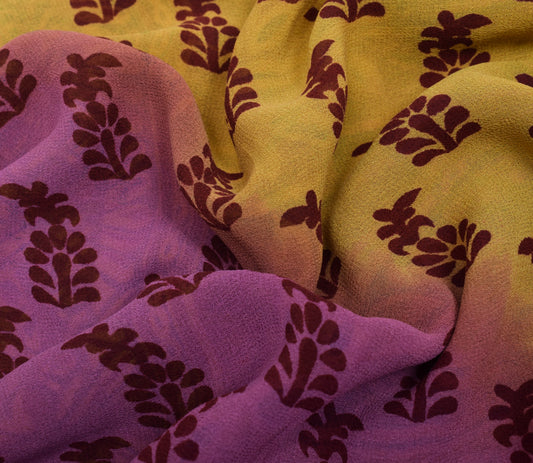 Sushila Vintage Mustard Saree 100% Pure Georgette Printed Floral Craft Fabric