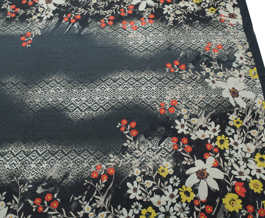 Sushila Vintage Gray Branded Saree 100%Pure Georgette Silk Printed Floral Fabric