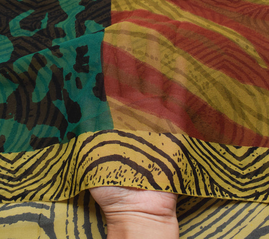Sushila Vintage Saree 100% Pure Georgette Silk Multi-Color Printed Craft Fabric