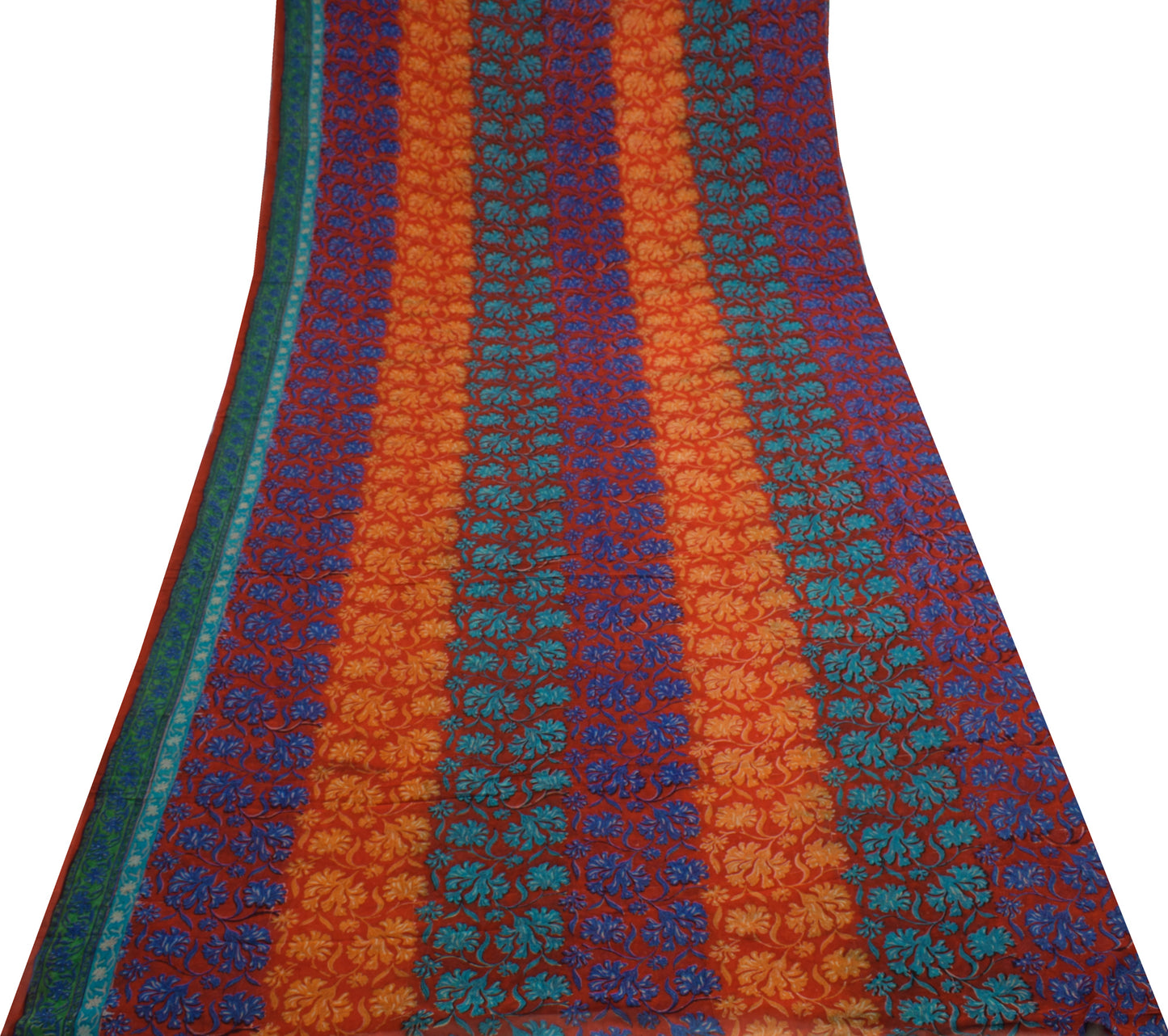 Sushila Vintage Red Saree 100% Pure Georgette Silk Printed Floral Craft Fabric