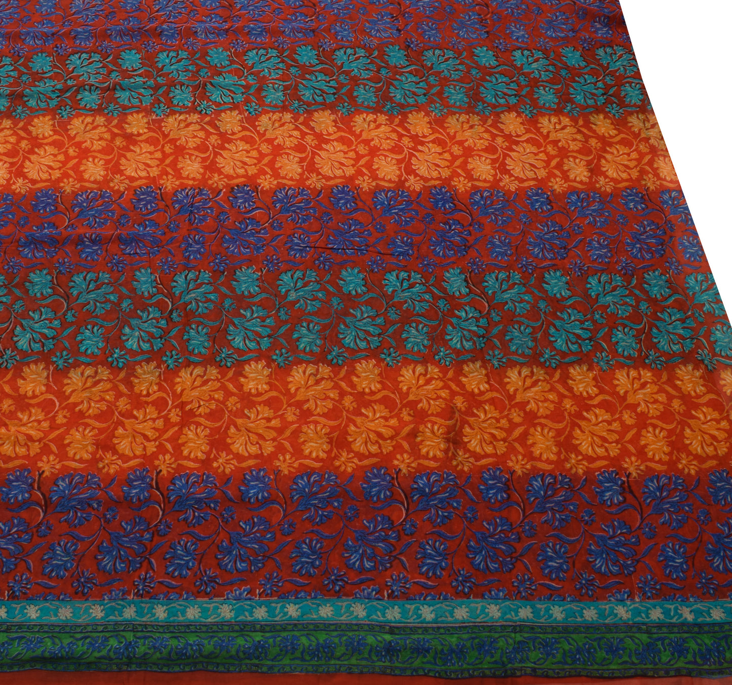 Sushila Vintage Red Saree 100% Pure Georgette Silk Printed Floral Craft Fabric