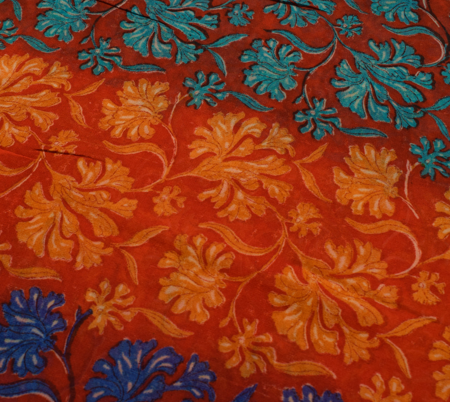 Sushila Vintage Red Saree 100% Pure Georgette Silk Printed Floral Craft Fabric
