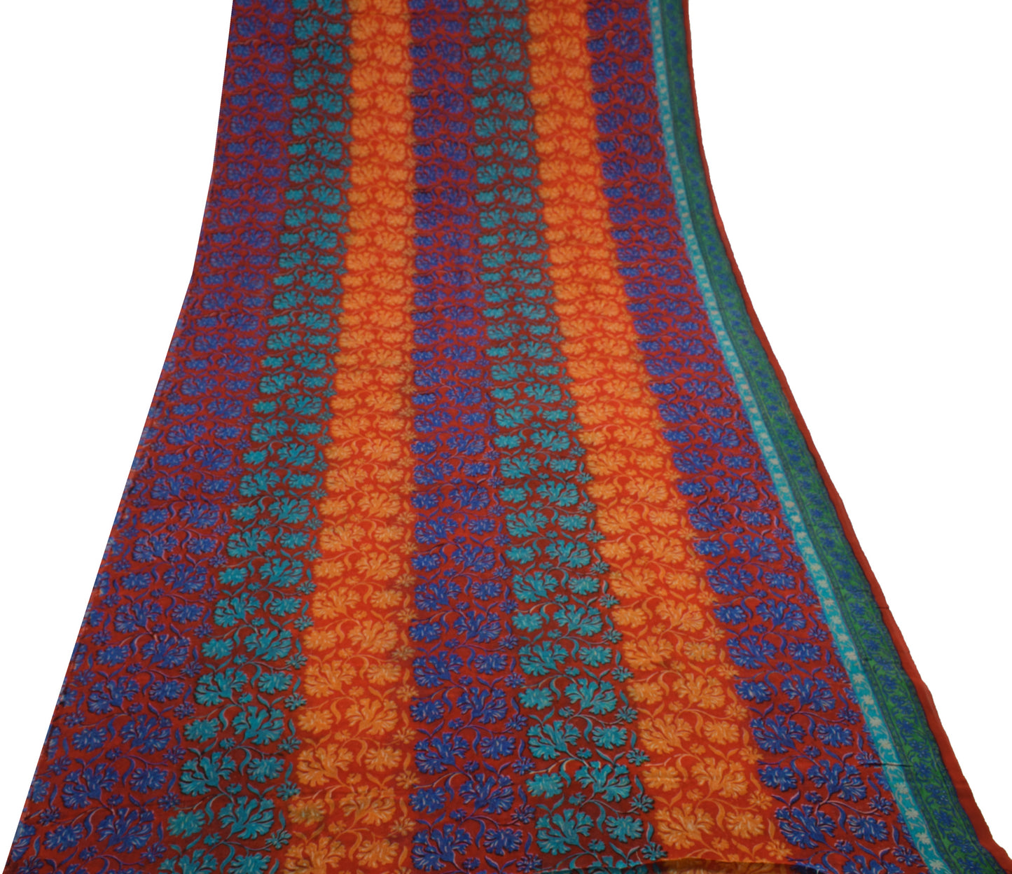 Sushila Vintage Red Saree 100% Pure Georgette Silk Printed Floral Craft Fabric