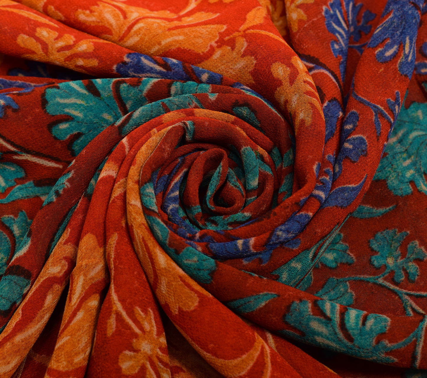 Sushila Vintage Red Saree 100% Pure Georgette Silk Printed Floral Craft Fabric
