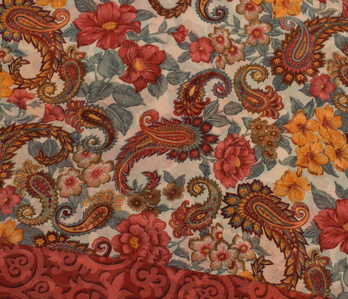 Sushila Vintage Cream Saree 100% Pure Georgette Silk Printed Floral Craft Fabric