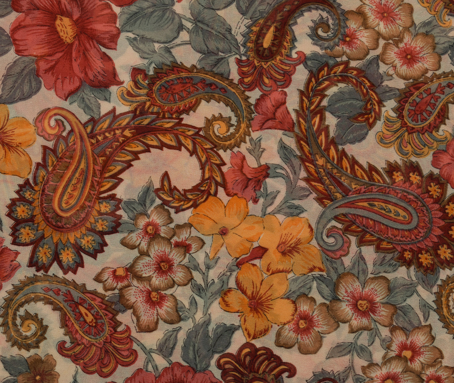 Sushila Vintage Cream Saree 100% Pure Georgette Silk Printed Floral Craft Fabric