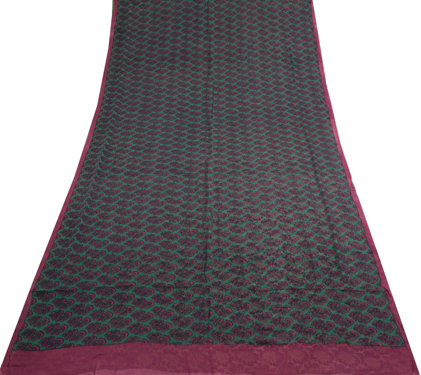 Sushila Vintage Green Saree 100% Pure Georgette Silk Printed Floral Craft Fabric