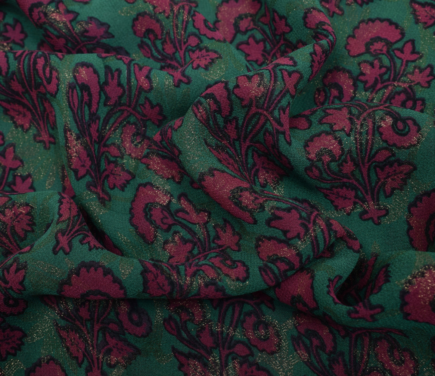 Sushila Vintage Green Saree 100% Pure Georgette Silk Printed Floral Craft Fabric