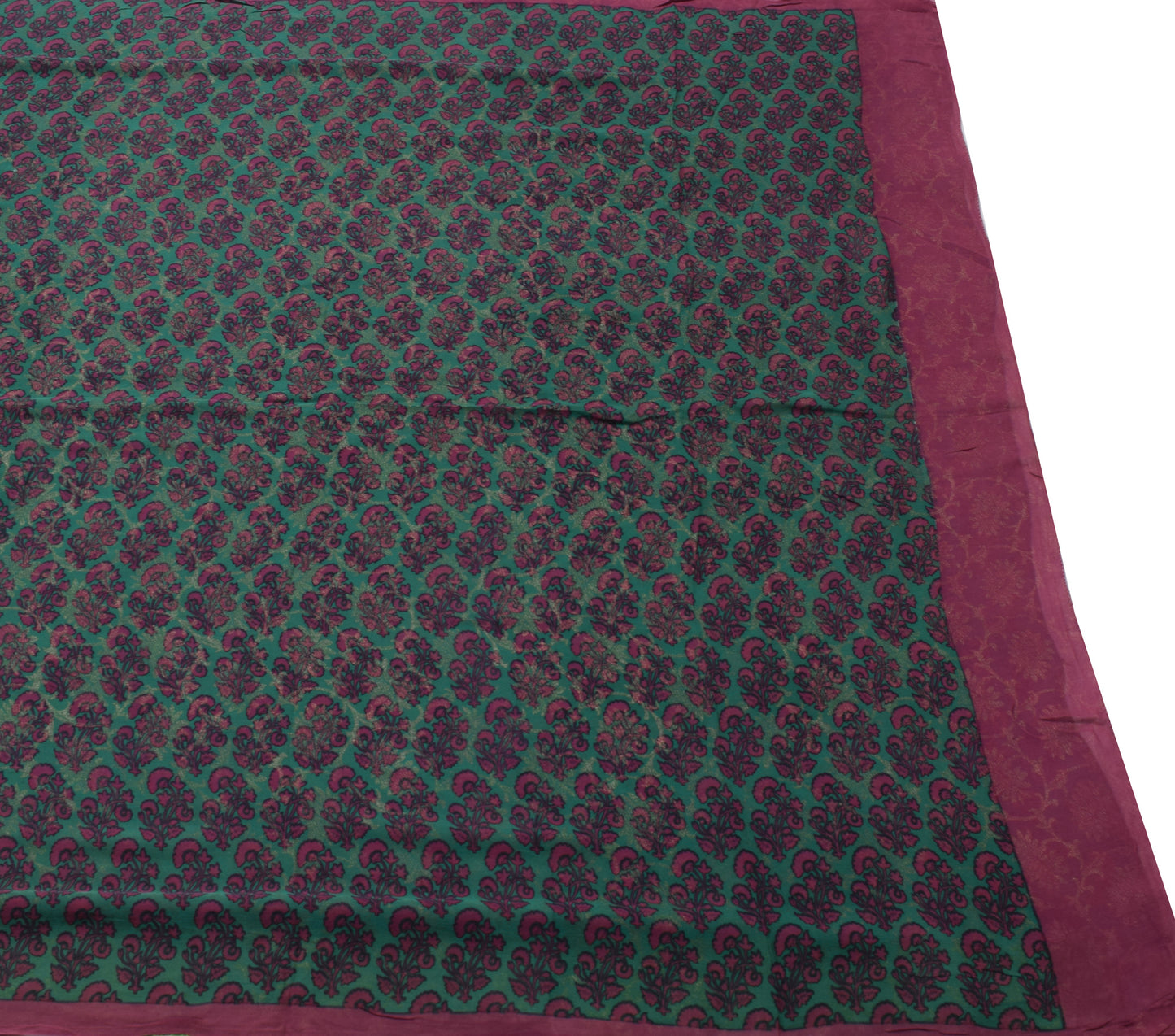 Sushila Vintage Green Saree 100% Pure Georgette Silk Printed Floral Craft Fabric