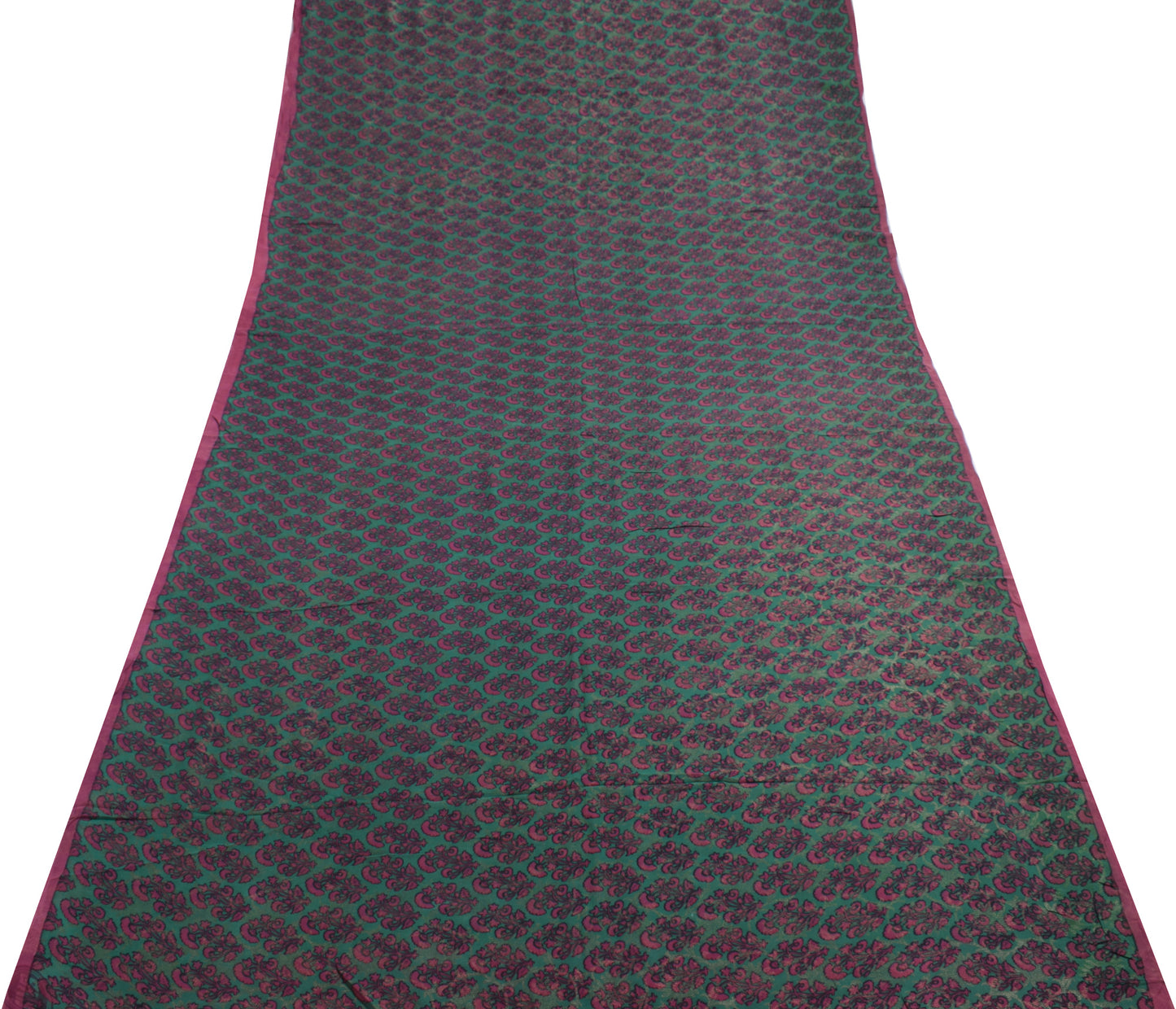 Sushila Vintage Green Saree 100% Pure Georgette Silk Printed Floral Craft Fabric