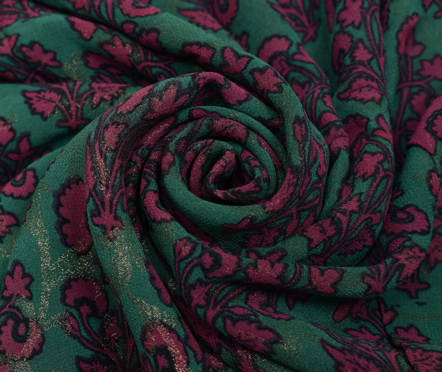 Sushila Vintage Green Saree 100% Pure Georgette Silk Printed Floral Craft Fabric