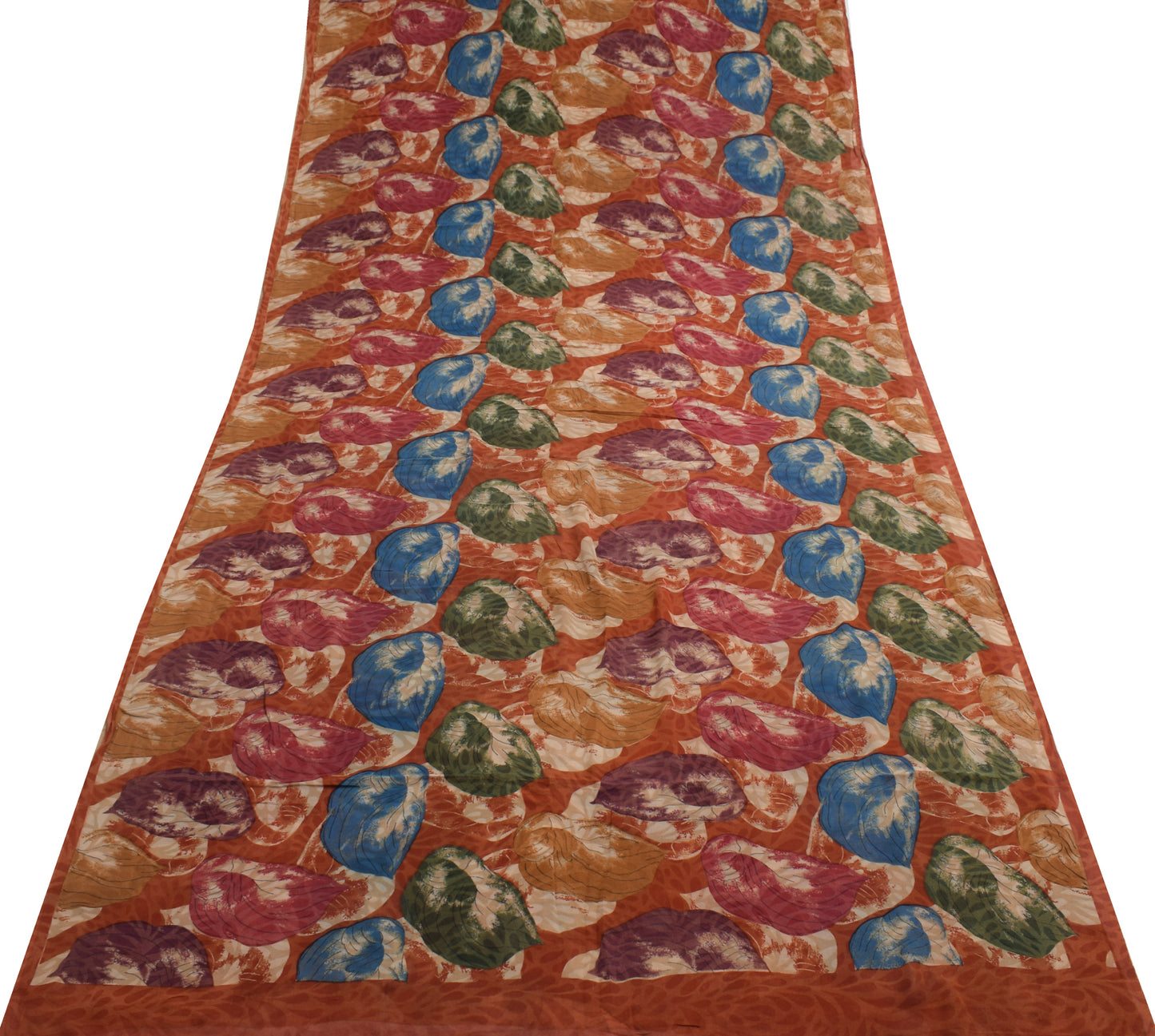 Sushila Vintage Brown Saree 100% Pure Georgette Silk Printed Floral Craft Fabric