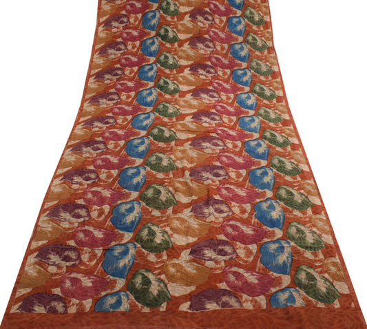 Sushila Vintage Brown Saree 100% Pure Georgette Silk Printed Floral Craft Fabric
