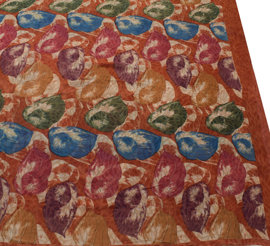Sushila Vintage Brown Saree 100% Pure Georgette Silk Printed Floral Craft Fabric