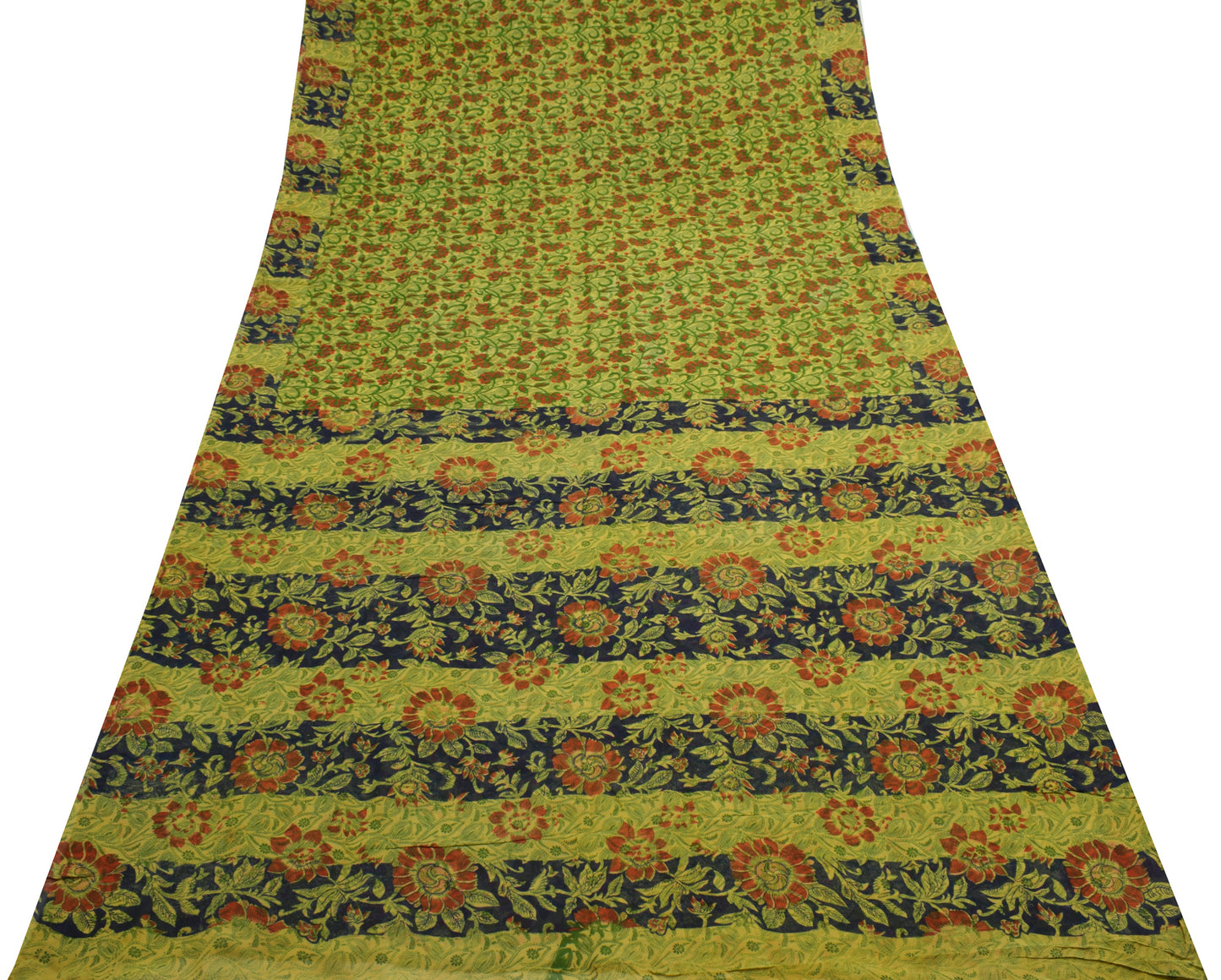 Sushila Vintage Green Saree 100% Pure Georgette Silk Printed Floral Craft Fabric