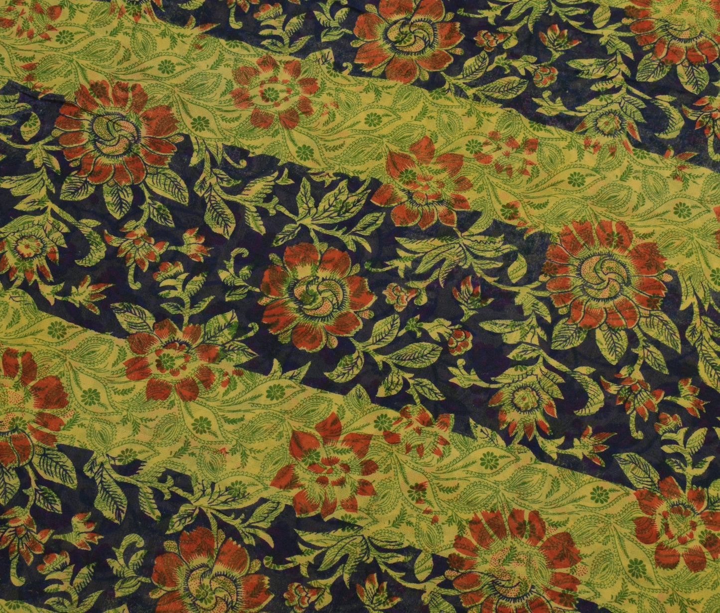 Sushila Vintage Green Saree 100% Pure Georgette Silk Printed Floral Craft Fabric