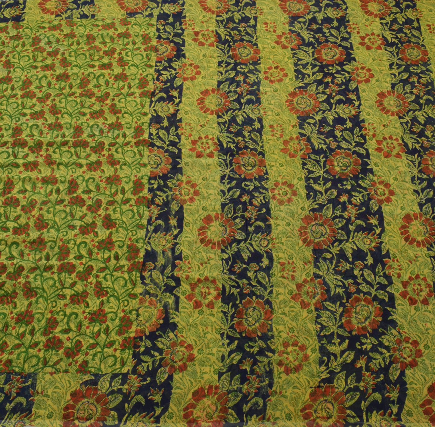 Sushila Vintage Green Saree 100% Pure Georgette Silk Printed Floral Craft Fabric