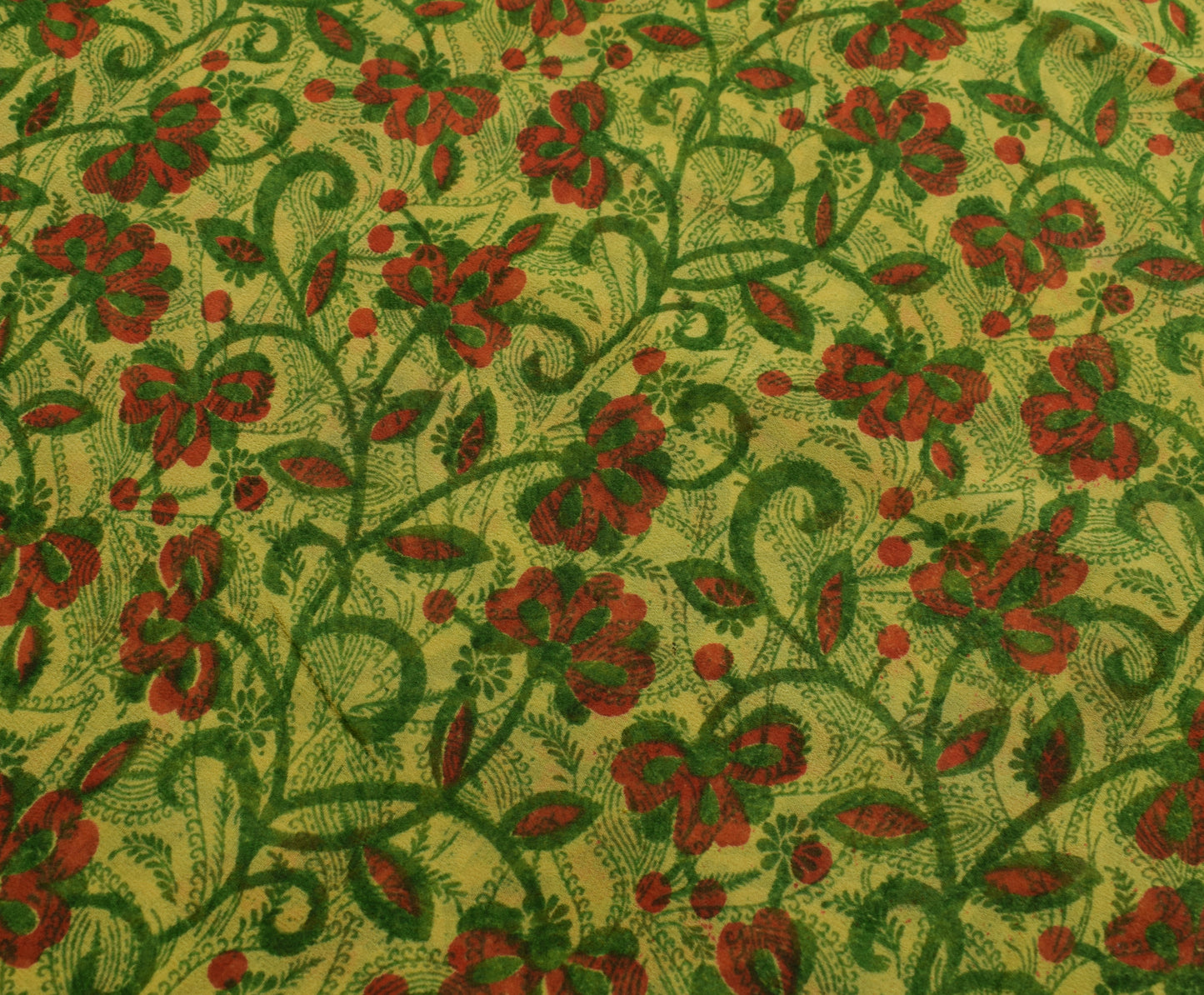 Sushila Vintage Green Saree 100% Pure Georgette Silk Printed Floral Craft Fabric