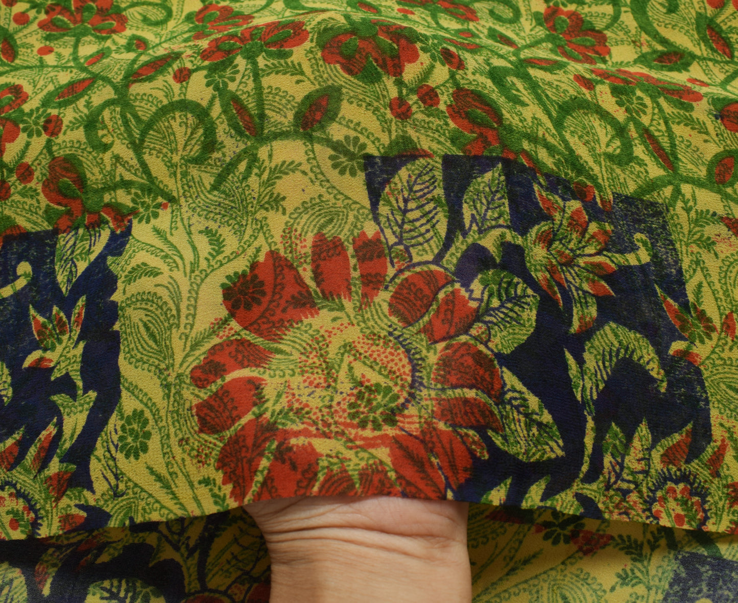 Sushila Vintage Green Saree 100% Pure Georgette Silk Printed Floral Craft Fabric