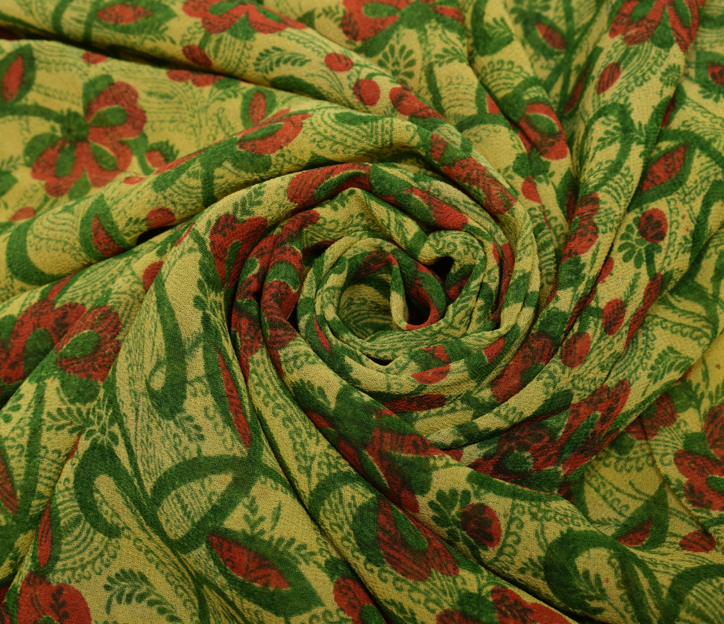 Sushila Vintage Green Saree 100% Pure Georgette Silk Printed Floral Craft Fabric