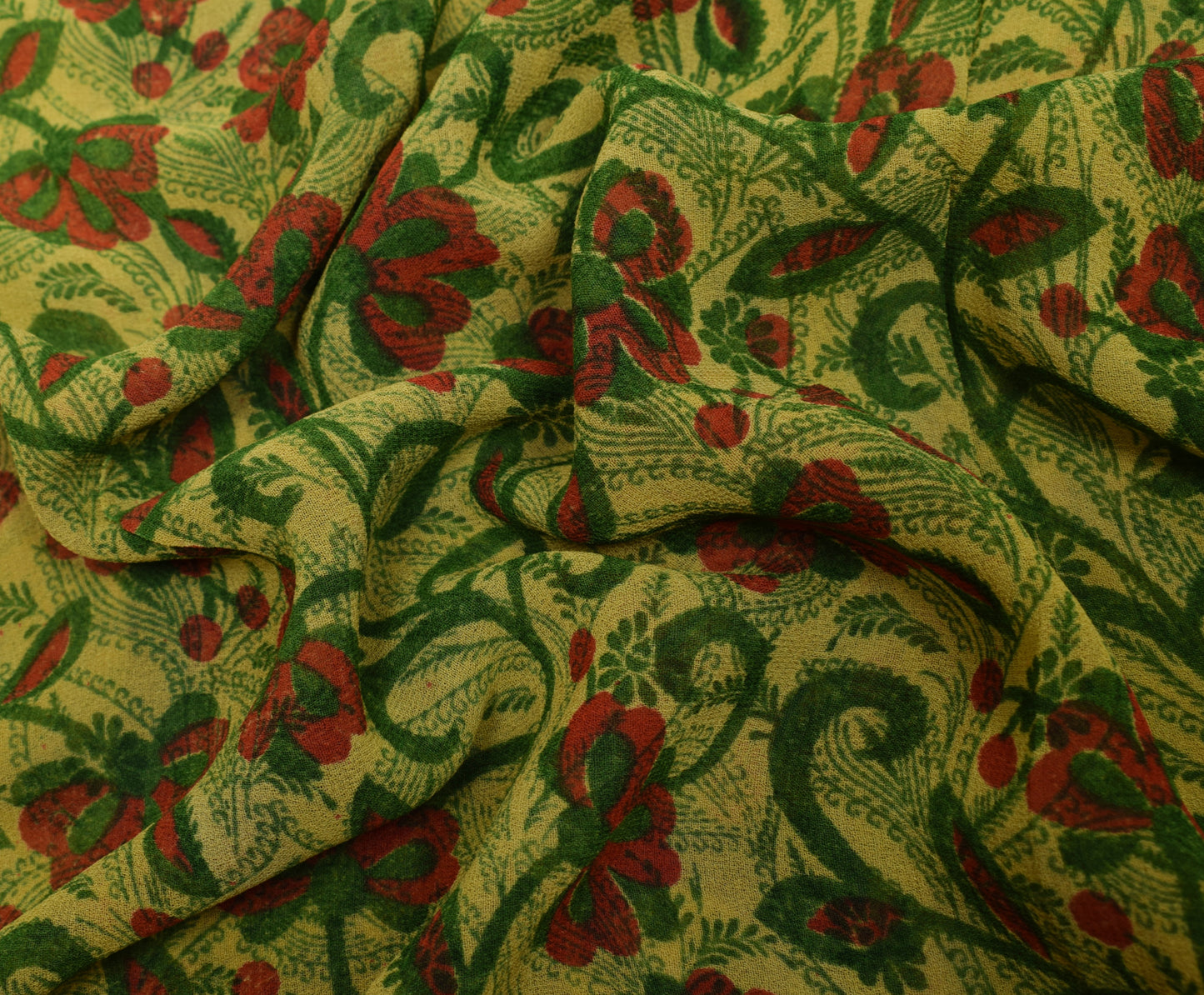 Sushila Vintage Green Saree 100% Pure Georgette Silk Printed Floral Craft Fabric