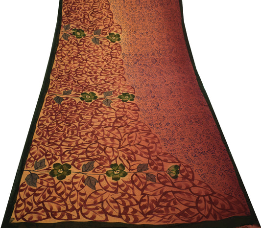 Sushila Vintage Indian Saree 100%Pure Georgette Silk Printed Floral Craft Fabric