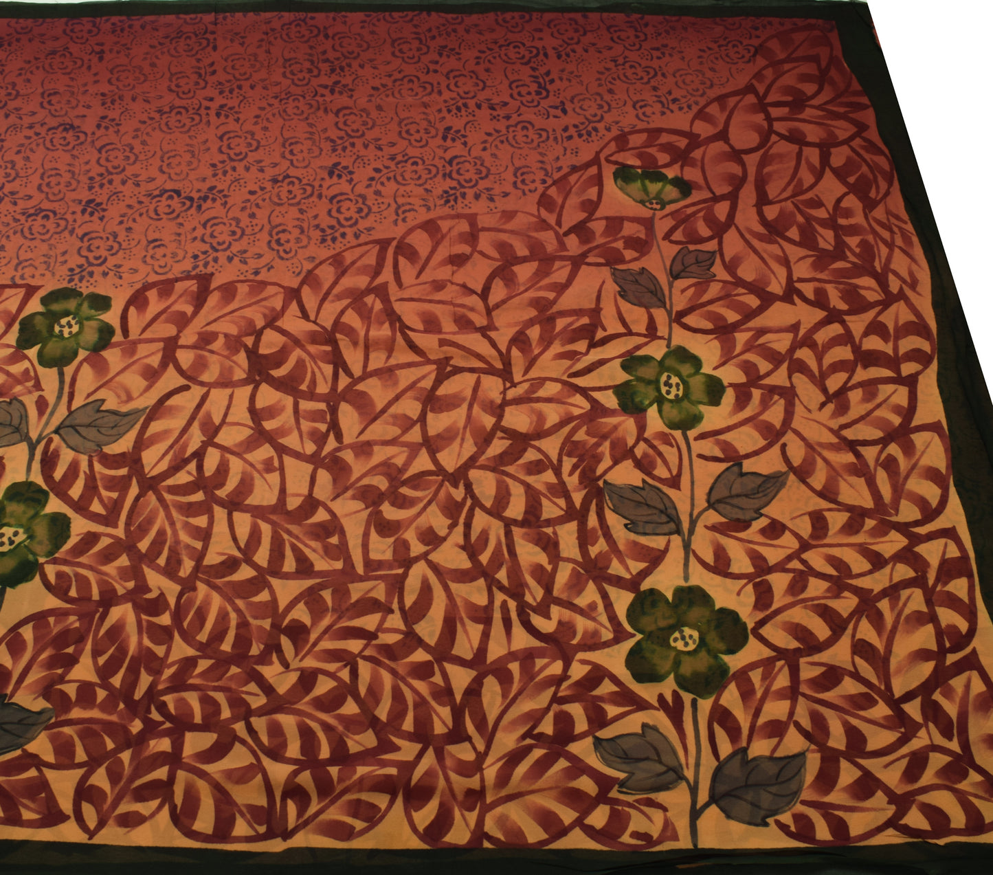 Sushila Vintage Indian Saree 100%Pure Georgette Silk Printed Floral Craft Fabric