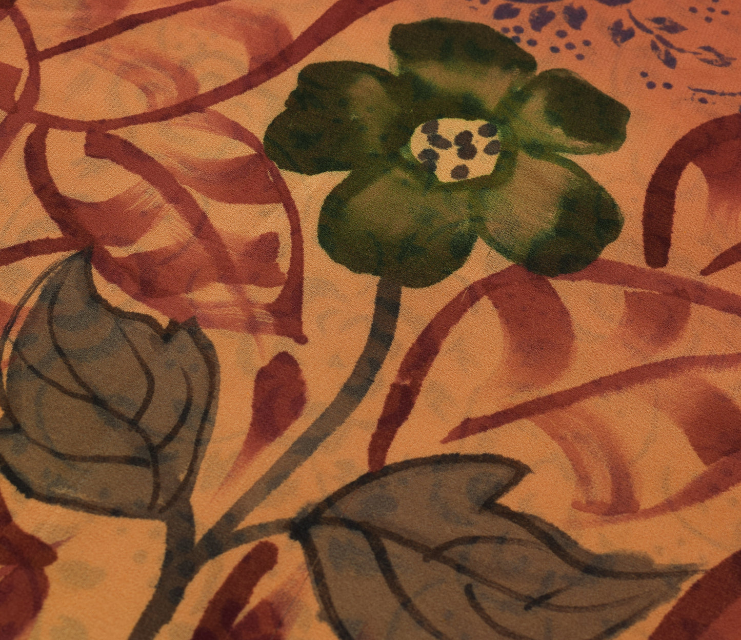 Sushila Vintage Indian Saree 100%Pure Georgette Silk Printed Floral Craft Fabric