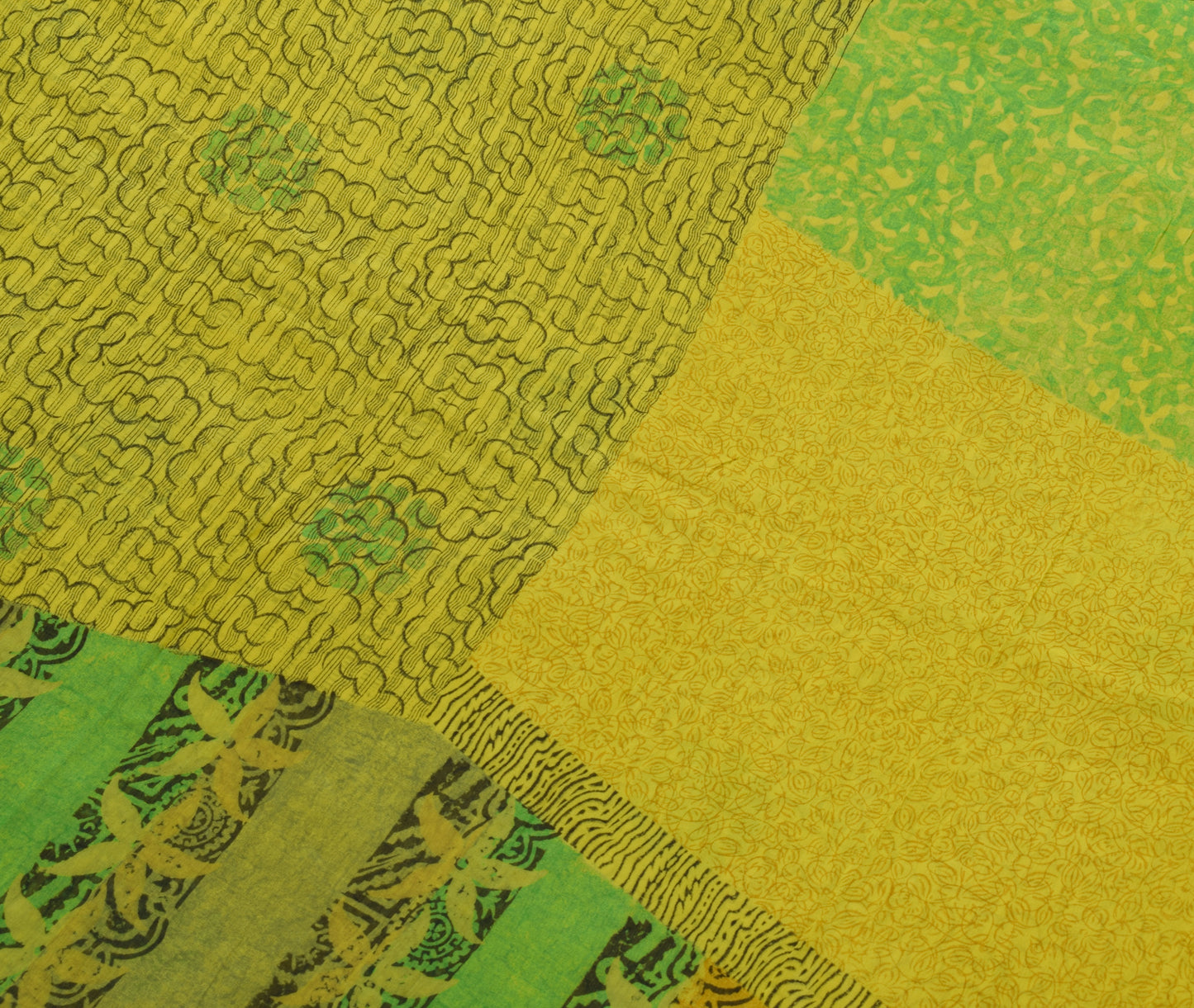 Sushila Vintage Green Indian Saree 100% Pure Georgette Silk Printed Craft Fabric