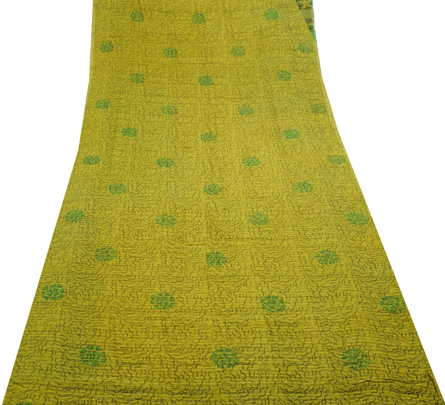 Sushila Vintage Green Indian Saree 100% Pure Georgette Silk Printed Craft Fabric