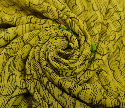 Sushila Vintage Green Indian Saree 100% Pure Georgette Silk Printed Craft Fabric