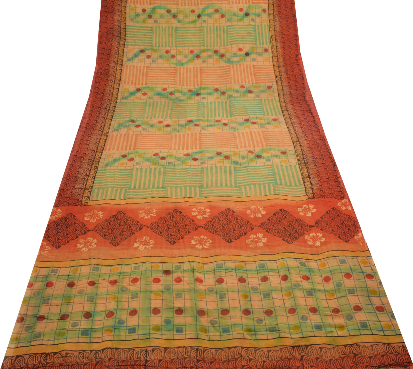 Sushila Vintage Peach Indian Saree 100% Pure Georgette Silk Printed Craft Fabric