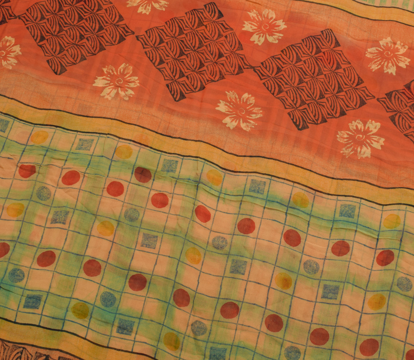 Sushila Vintage Peach Indian Saree 100% Pure Georgette Silk Printed Craft Fabric