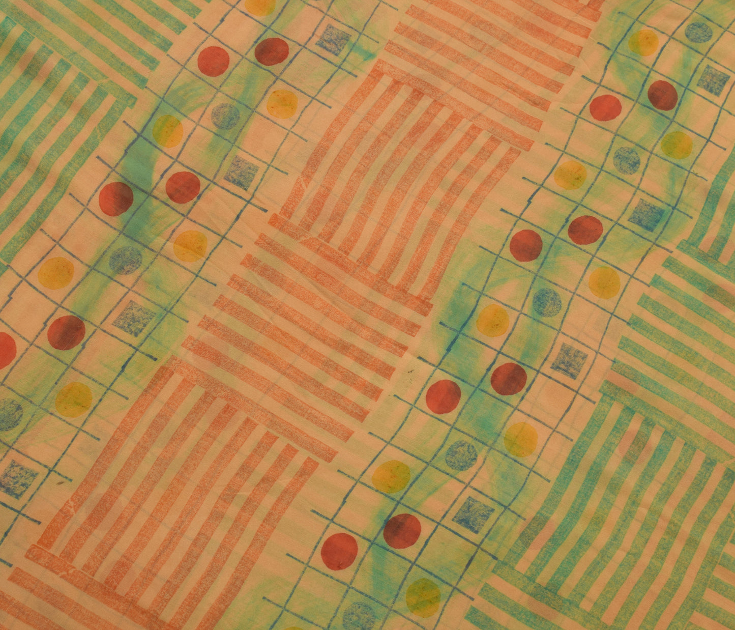 Sushila Vintage Peach Indian Saree 100% Pure Georgette Silk Printed Craft Fabric