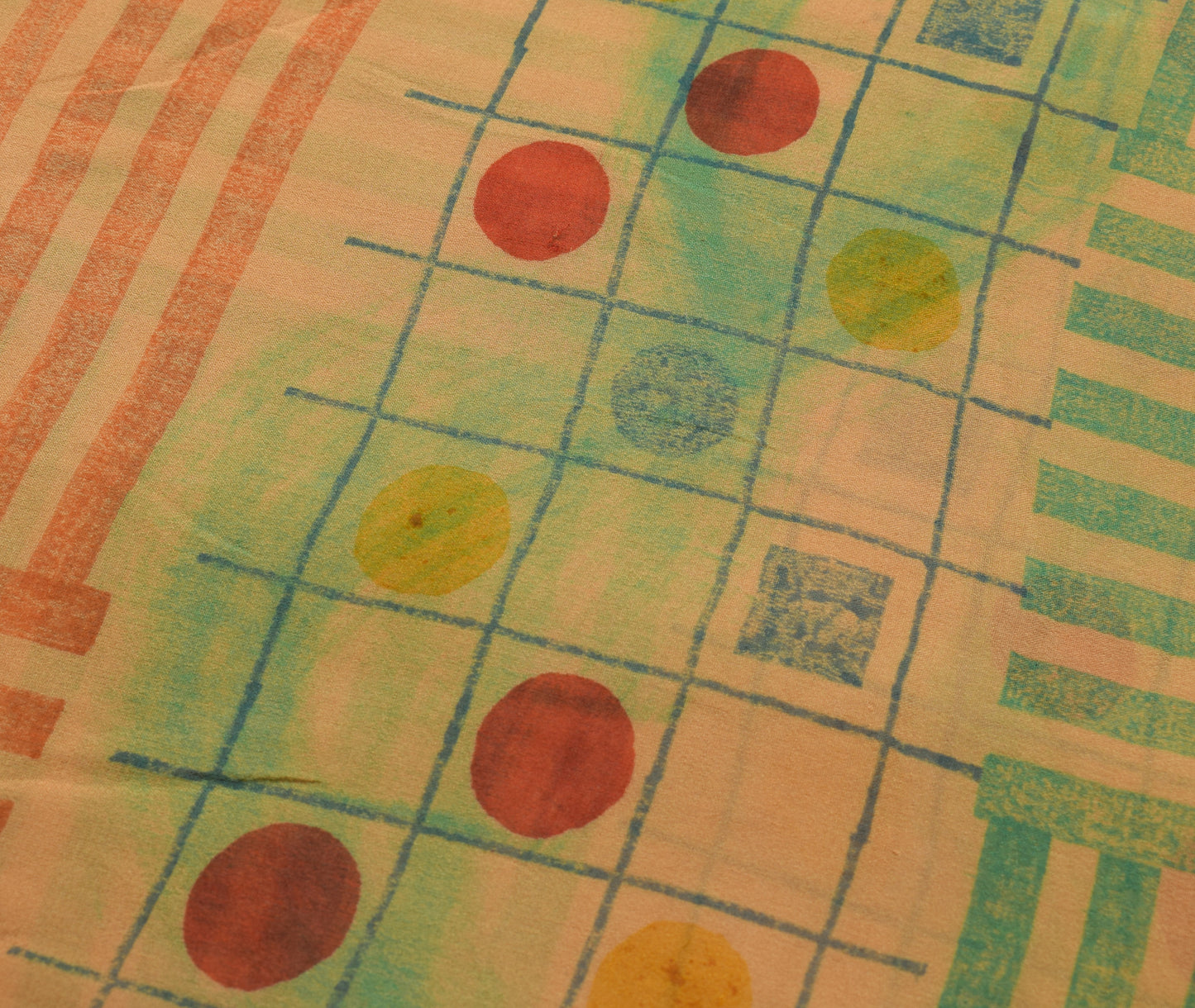 Sushila Vintage Peach Indian Saree 100% Pure Georgette Silk Printed Craft Fabric