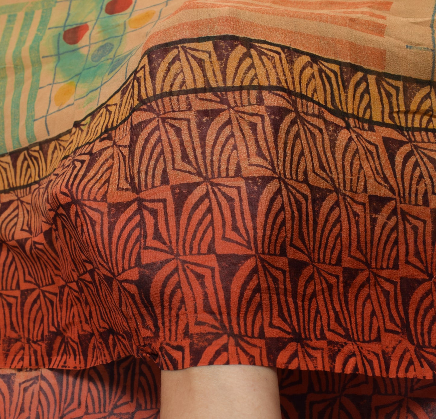 Sushila Vintage Peach Indian Saree 100% Pure Georgette Silk Printed Craft Fabric