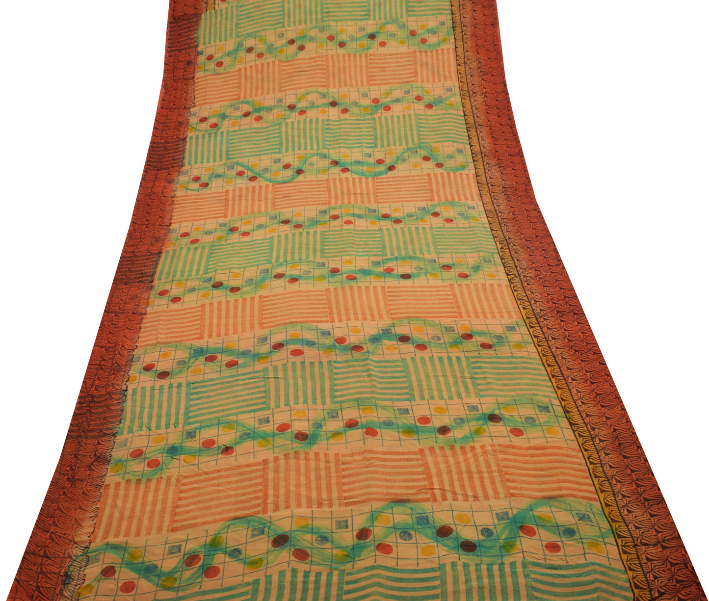 Sushila Vintage Peach Indian Saree 100% Pure Georgette Silk Printed Craft Fabric