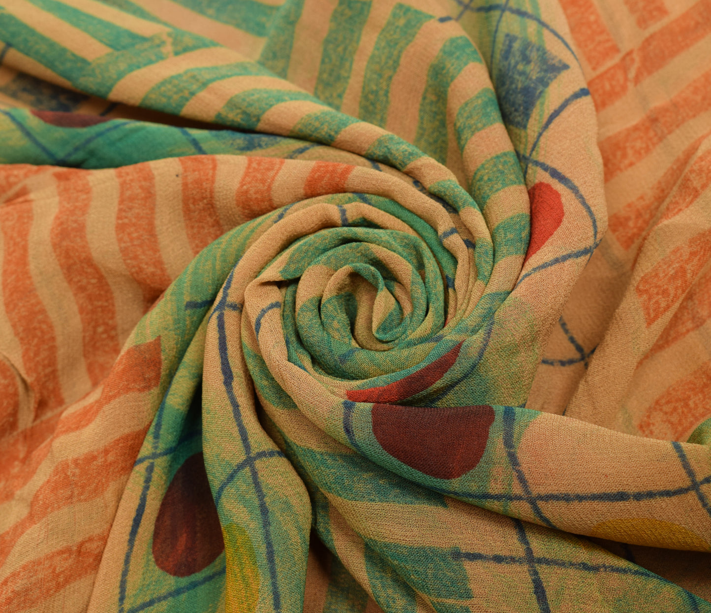 Sushila Vintage Peach Indian Saree 100% Pure Georgette Silk Printed Craft Fabric