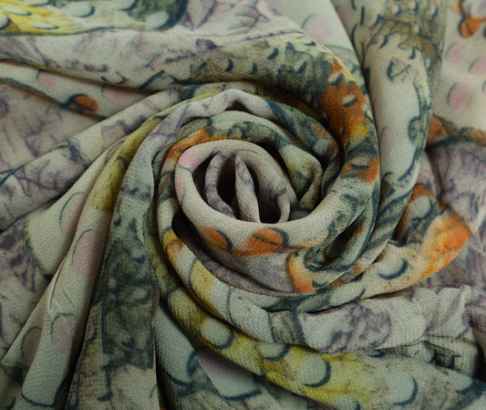 Sushila Vintage Multi-Color Saree 100% Pure Georgette Silk Printed Craft Fabric