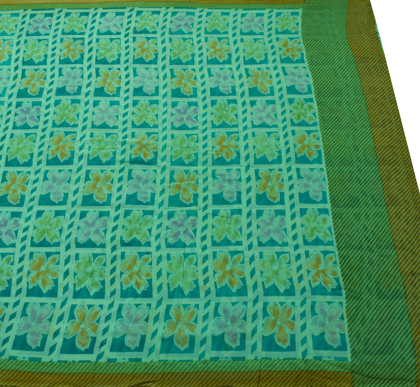 Sushila Vintage Saree 100% Pure Georgette Silk Printed Floral Craft Fabric