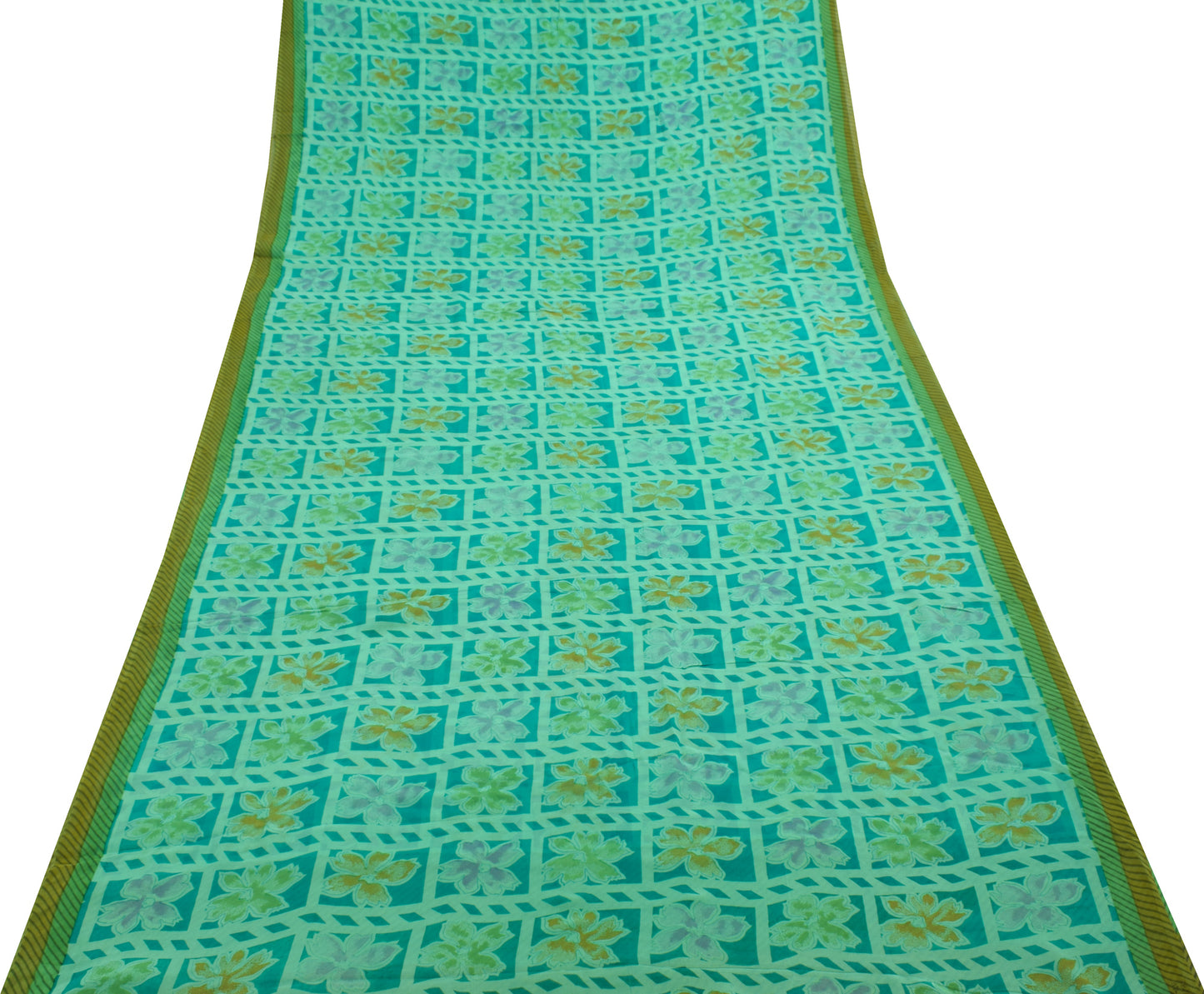 Sushila Vintage Saree 100% Pure Georgette Silk Printed Floral Craft Fabric