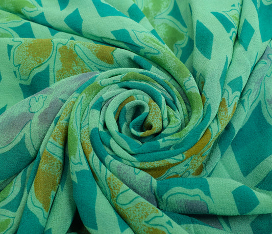 Sushila Vintage Saree 100% Pure Georgette Silk Printed Floral Craft Fabric