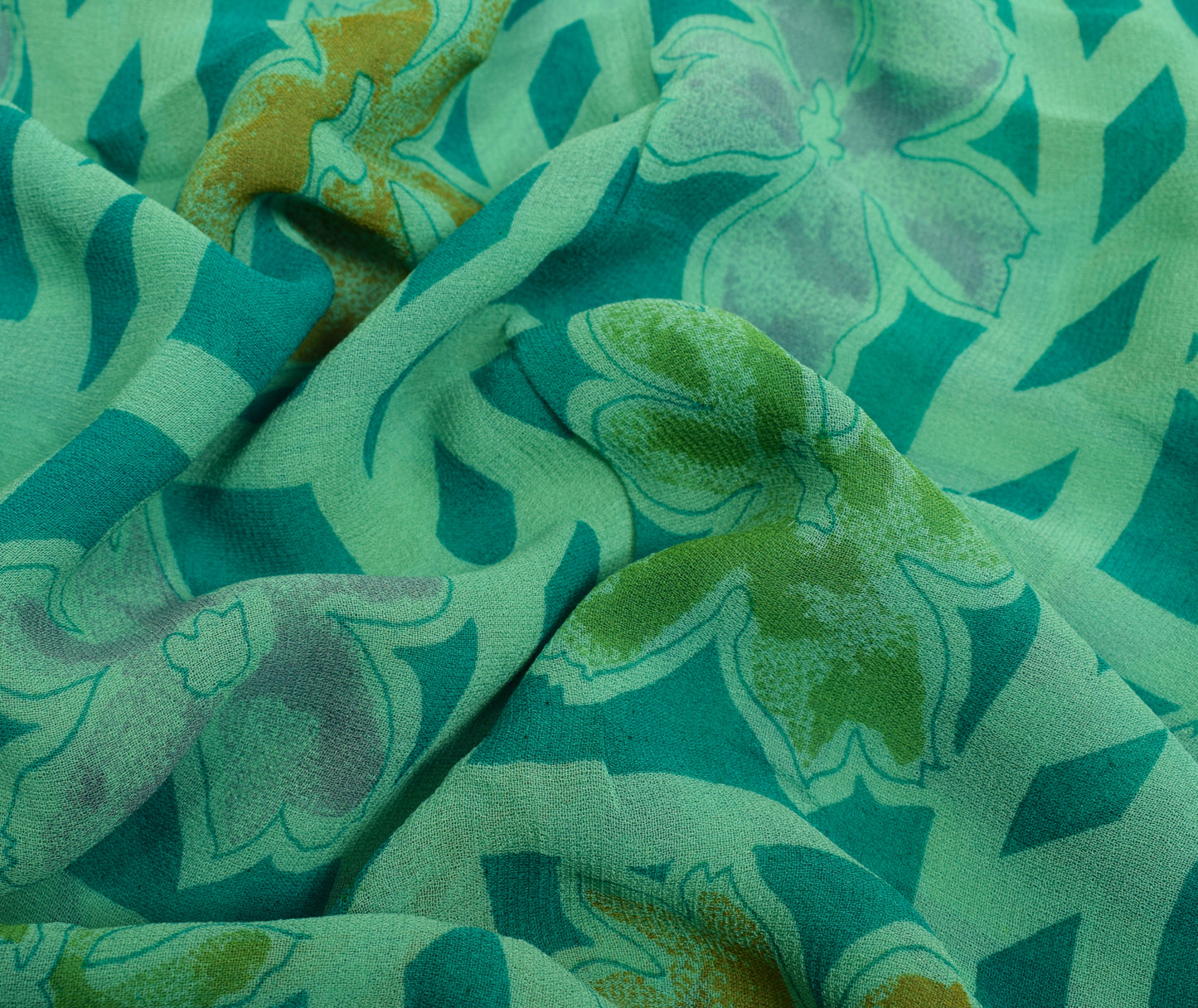 Sushila Vintage Saree 100% Pure Georgette Silk Printed Floral Craft Fabric